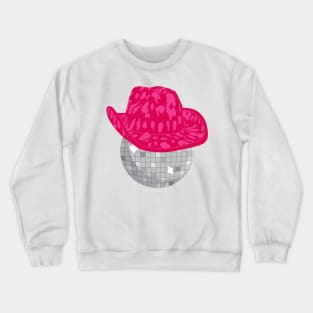 Disco Ball with a Pink Cowboy Hat Crewneck Sweatshirt